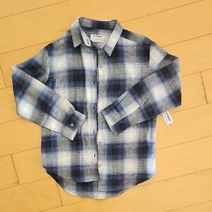 Old Navy Blue and White Plaid Kids Button Down Shirt